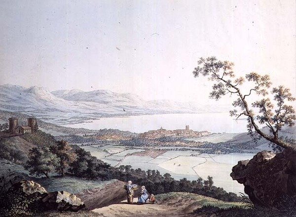 Widok Genewy z Saconex w Sabaudii, ryty Jean Philippe Linck II (1770-1812) i Jacob Philippe Hackert (1737-1807) (rycina) autorstwa Jean Philippe II (after) Linck