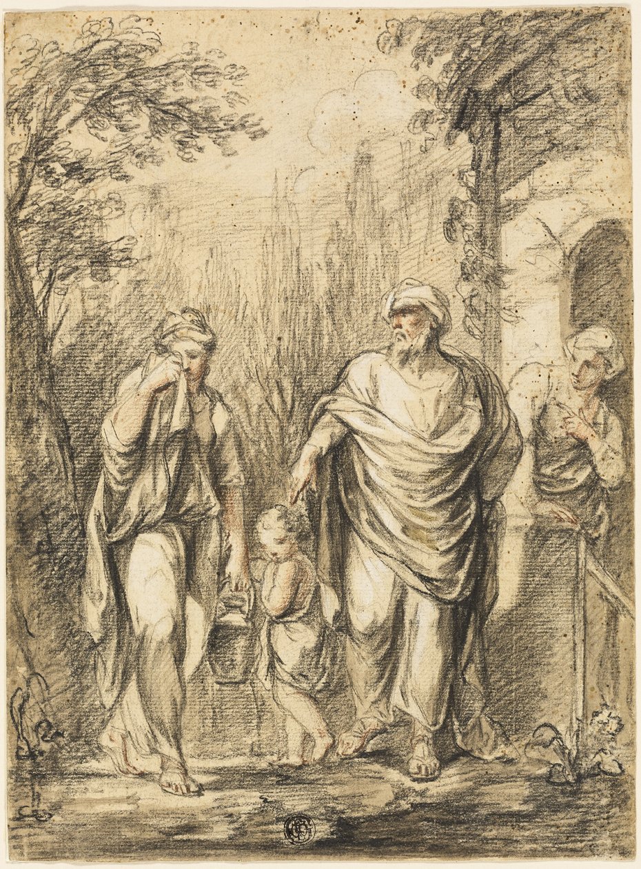 Abraham wypędza Hagar i Ismaela autorstwa Jean Pierre Antoine Tassaert
