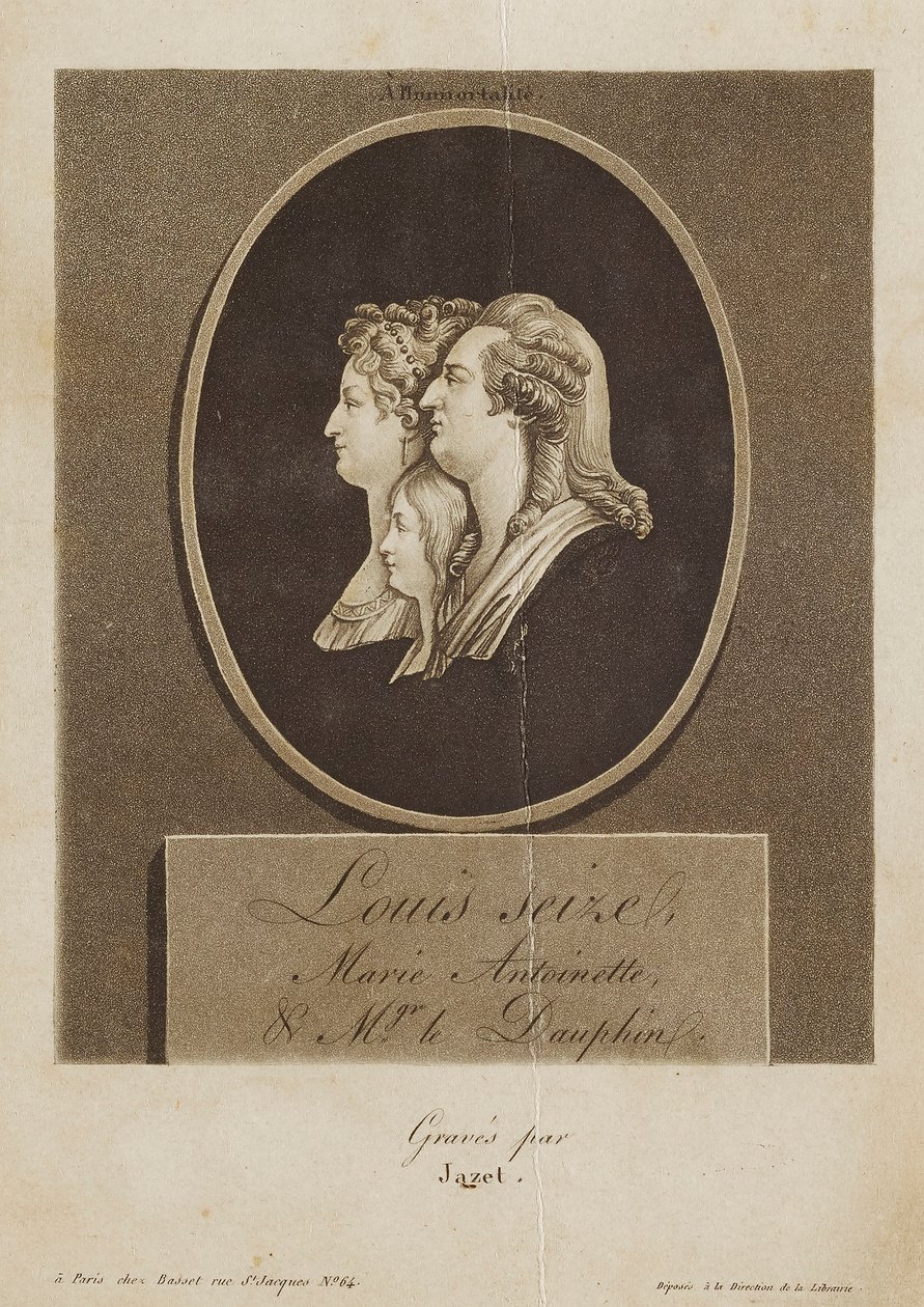 Louis Seize, Marie Antoinette i Mgr. le Dauphin autorstwa Jean Pierre Marie Jazet