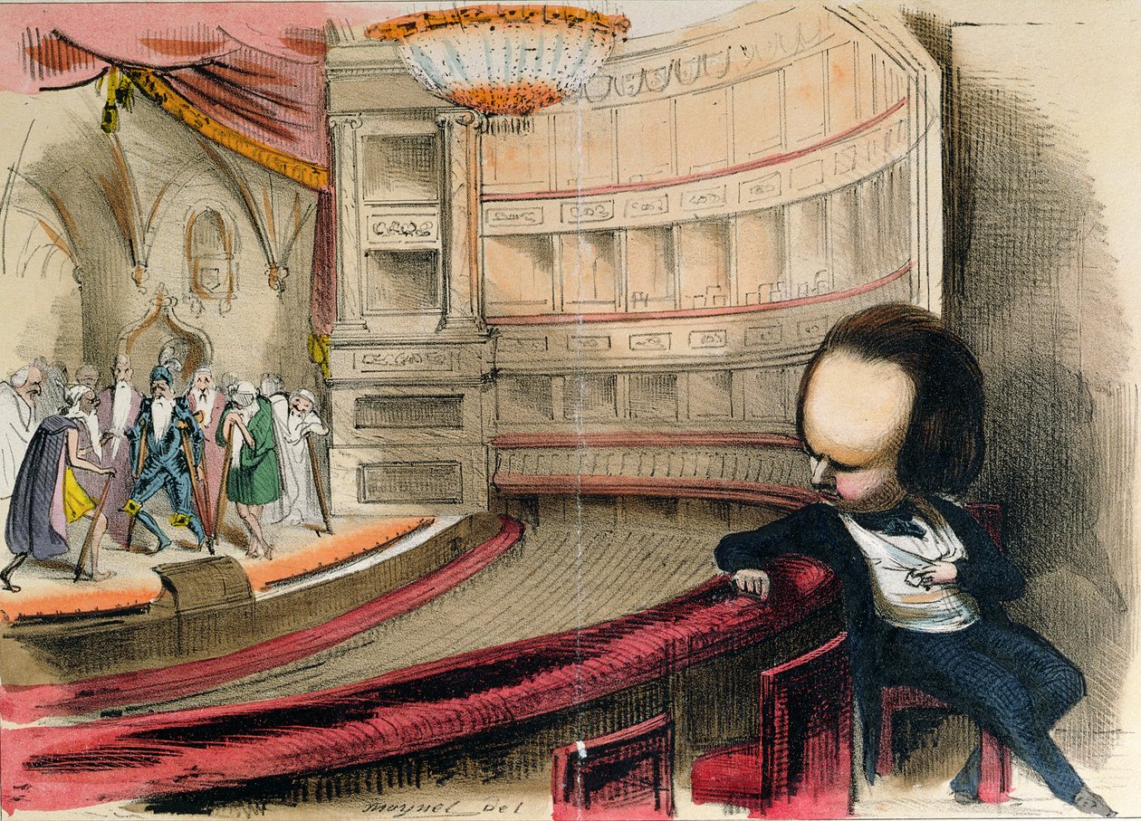 „Les Bulos Graves”, karykatura Victora Hugo (1802-85) i jego sztuki „Les Burgraves” (1843), z magazynu „La Caricature” autorstwa Jean Pierre Moynet