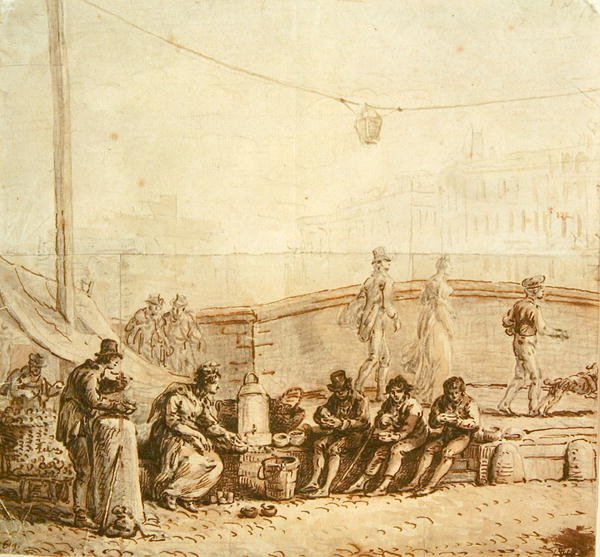 Sprzedawca kawy na Pont-Neuf, 1819 r. autorstwa Jean Pierre Norblin de La Gourdaine