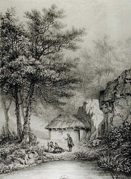 Jean-Jacques Rousseaus (1712-78) Kabina w Ermenonville, 1842 autorstwa Jean Pierre after Thenot