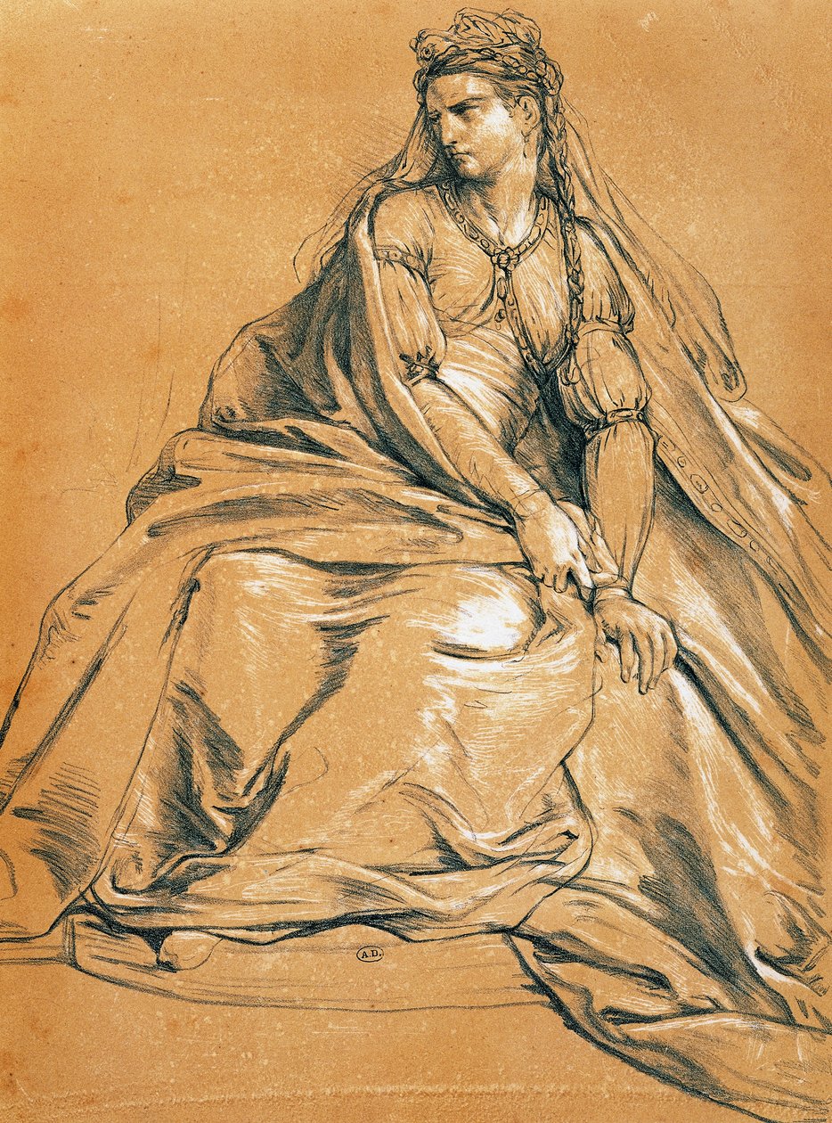 Aktorka Adrienne Lecouvreur (1692-1730) w roli tytułowej w Andromaku, Jean Racine (1639-1699), rysunek, Francja autorstwa Jean Racine