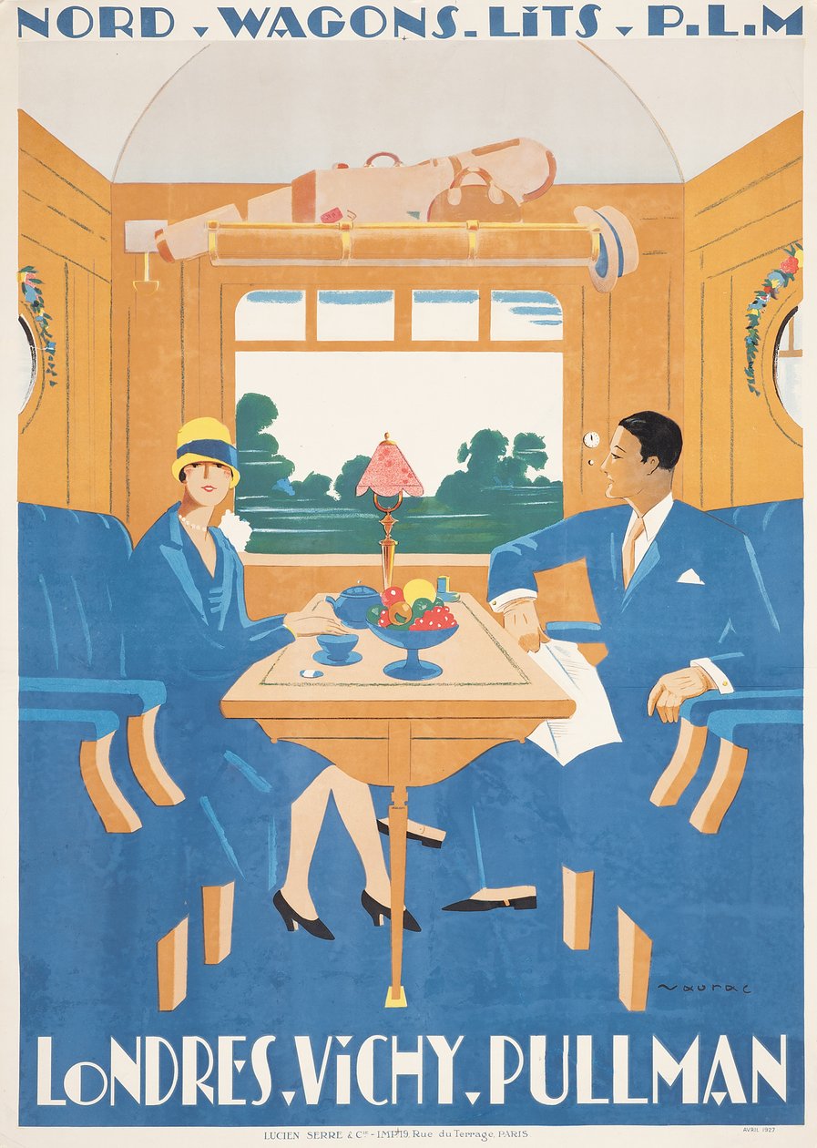 Plakat reklamowy pociągu ekspresowego z Londynu do Vichy Pullman autorstwa Jean Raoul Chaurand Naurac