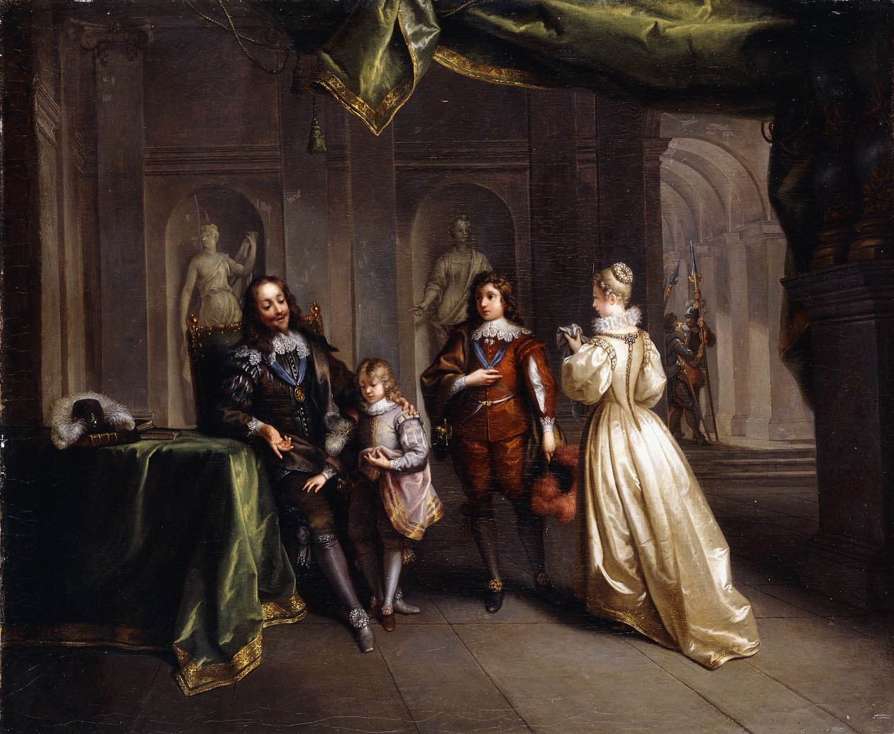 Król Karol żegnający się ze swoimi dziećmi, ok. 1721 autorstwa Jean Raoux