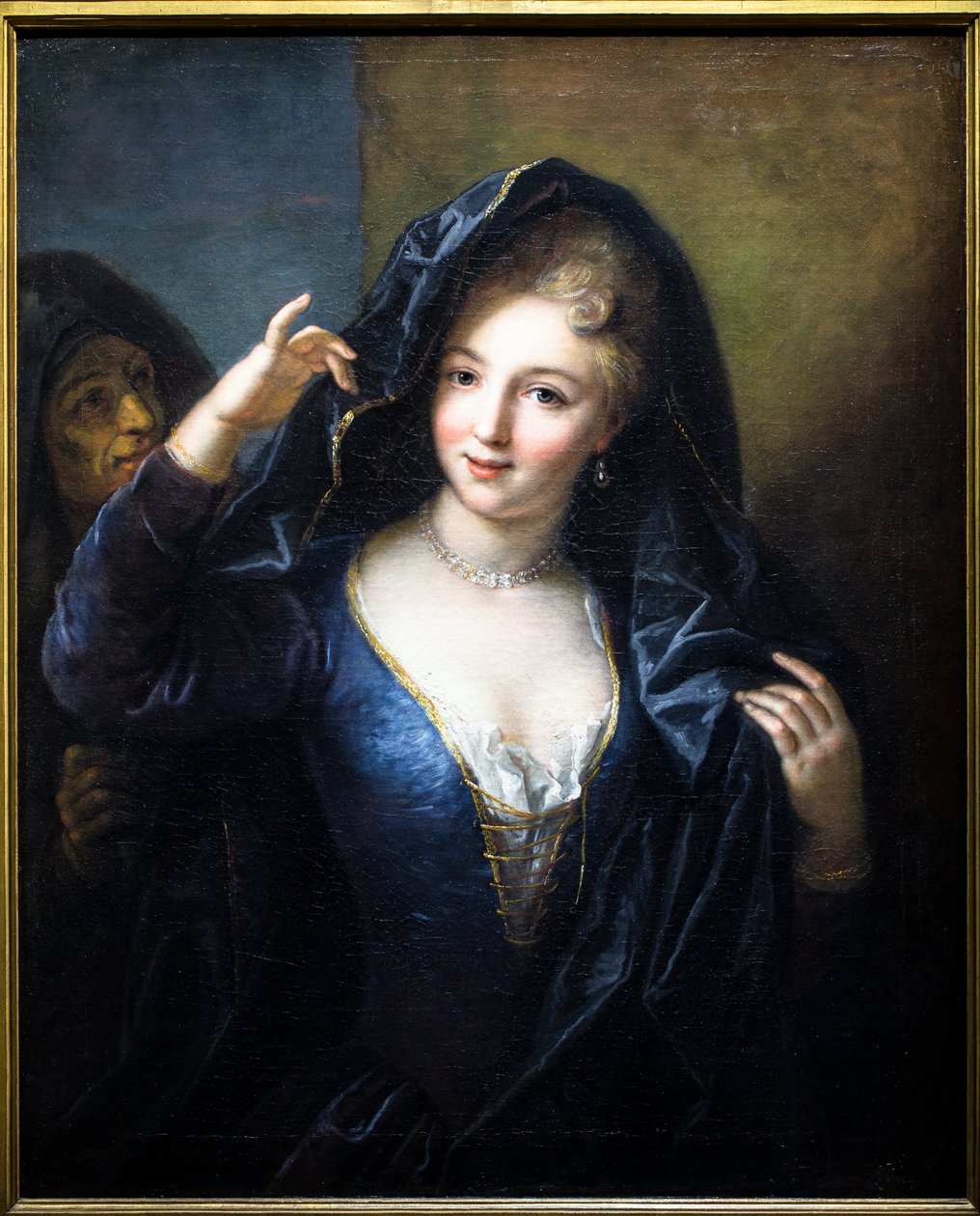 Portret kobiety z naszyjnikiem z pereł autorstwa Jean Raoux