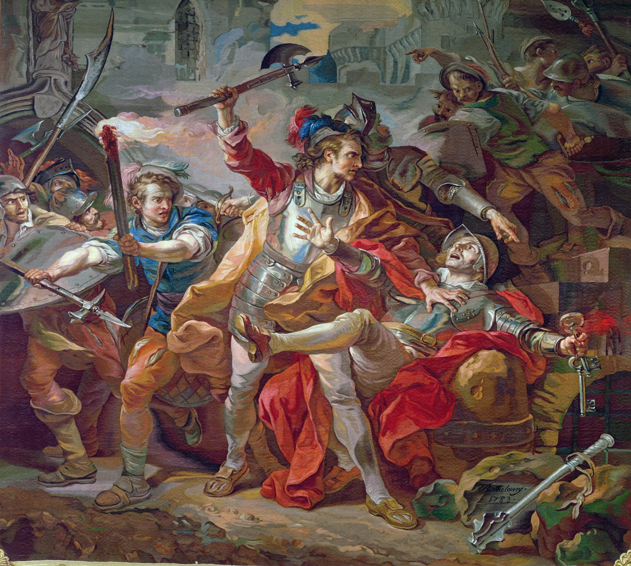 Morderstwo Etienne Marcel (ok. 1316-58) projekt gobelinu, 1783 r. autorstwa Jean Simon Berthelemy