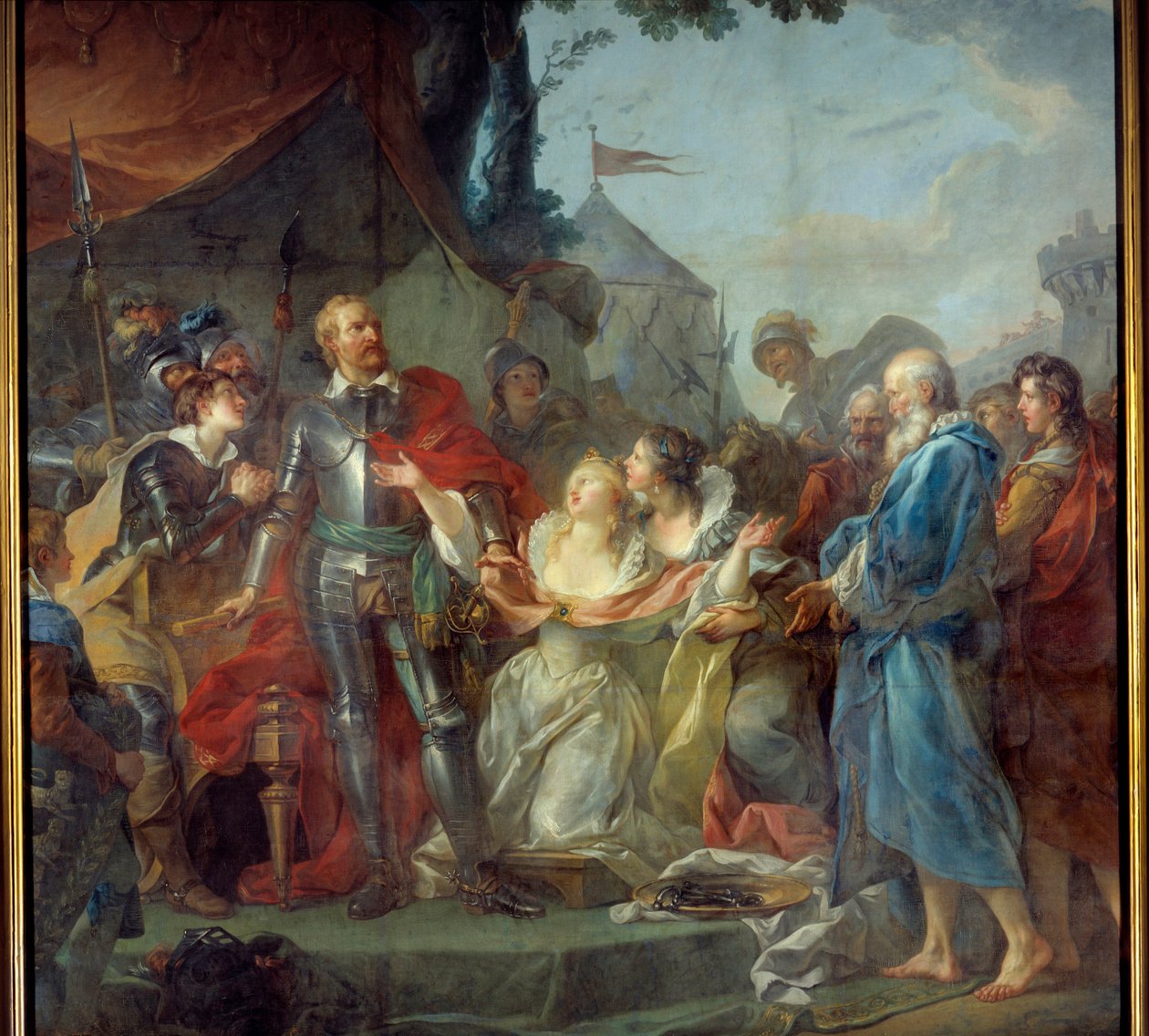 Oblężenie Calais w 1347 r. było pożegnaniem Eustachego św. Piotra, najbardziej znanego z sześciu mieszczan Calais, który udał się do króla Anglii Edwarda III, aby wyprosić łaskę dla mieszkańców Calais (sierpień 1347). Obraz Jeana Simona autorstwa Jean Simon Berthelemy