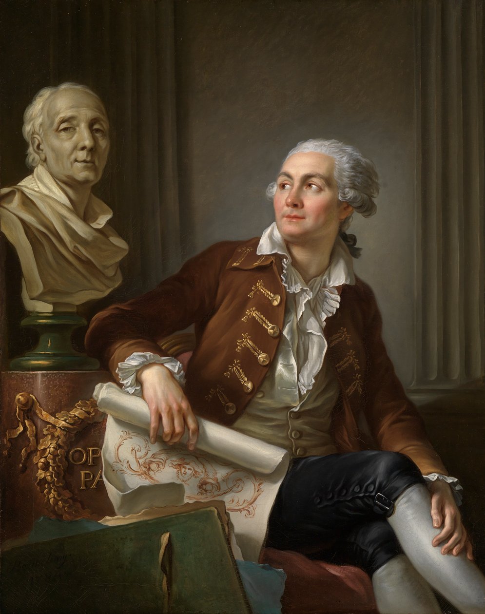 Portret mężczyzny z popiersiem Denisa Diderota autorstwa Jean Simon Berthelemy