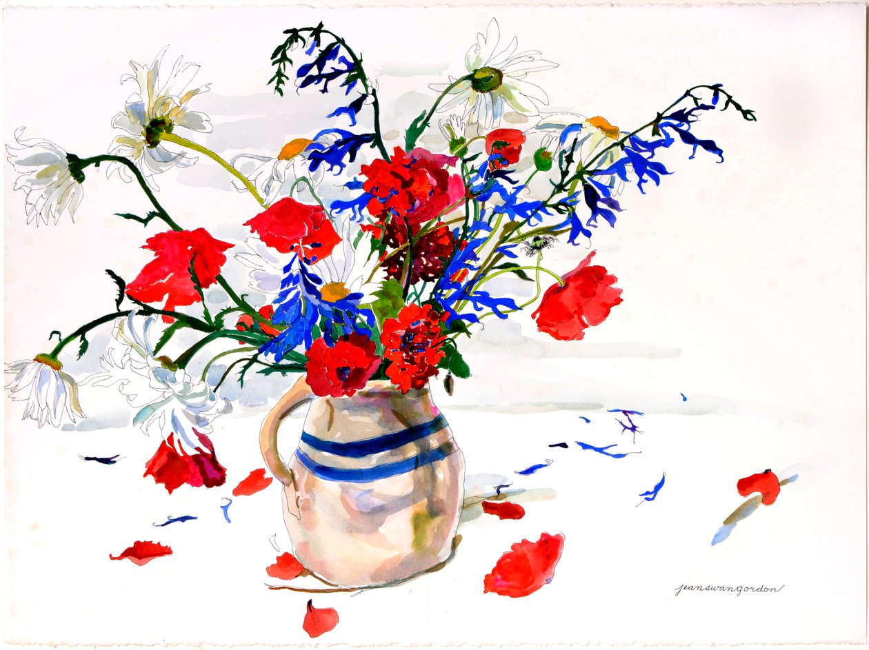 Fallen Petals, Monte Sereno, Kalifornia (akwarela i tusz na papierze) autorstwa Jean Swan Gordon
