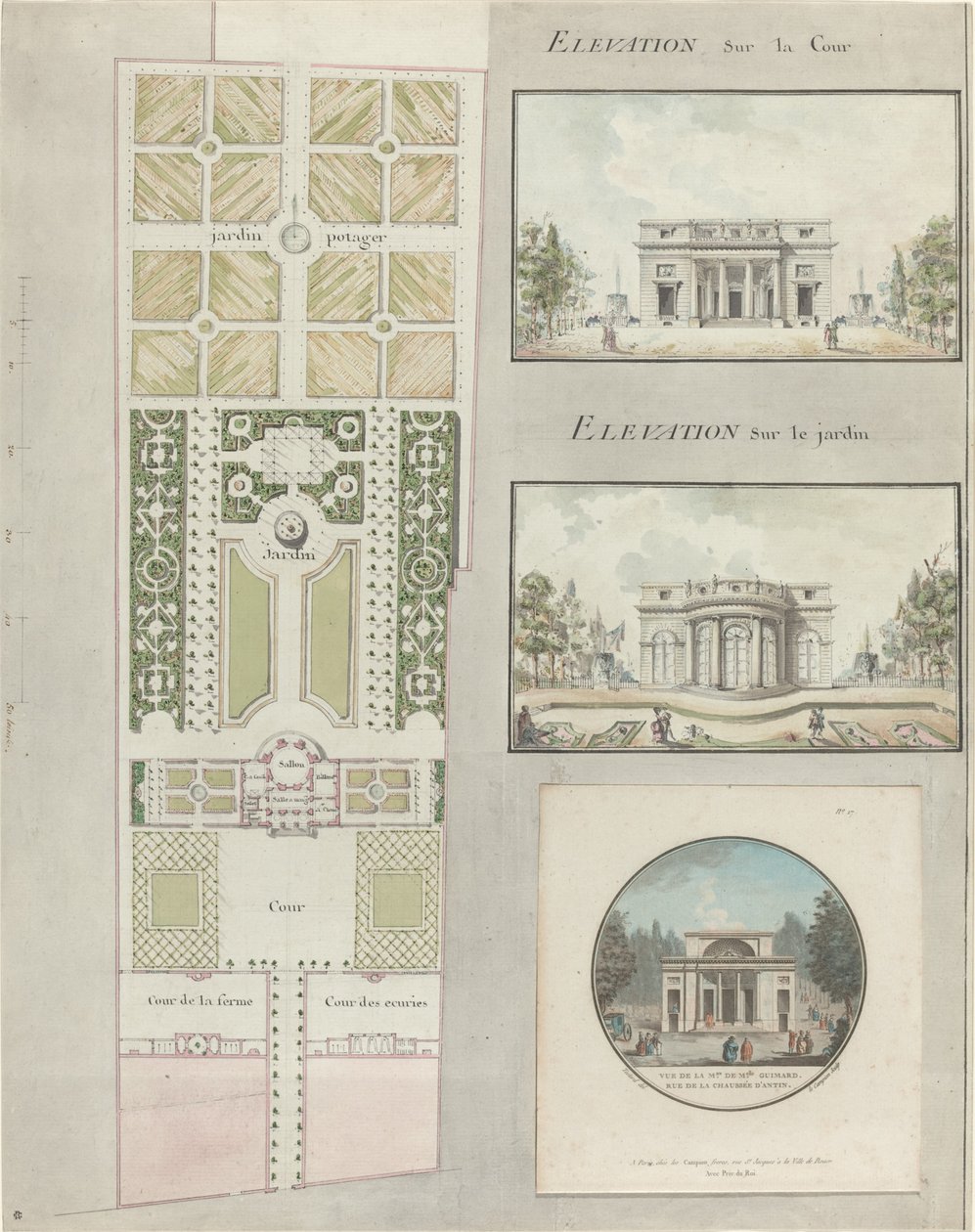 Projekt Domu i Ogrodów Mlle. Guimard autorstwa Jean Testard and Charles Philippe Campion de Tersan