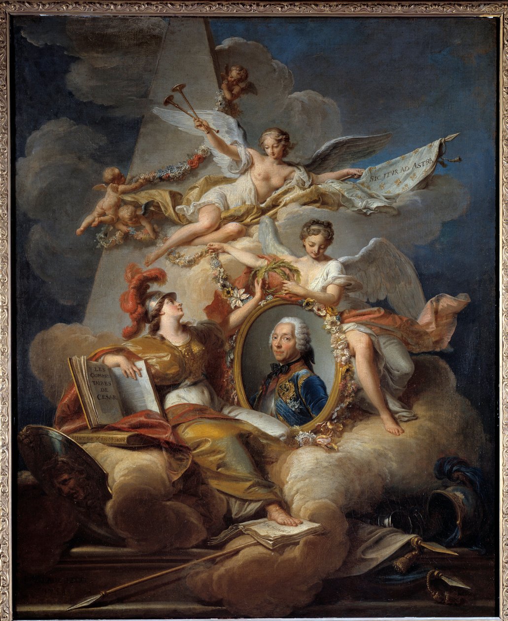 Alegoryczny portret Ludwika Karola Augusta Fouquet, księcia Belle Isle, marszałka Francji (1684-1761). Malowanie w obrazie. Obraz Jeana Valade (1709-1787) 1758 Nd. 1x0,8m² autorstwa Jean Valade