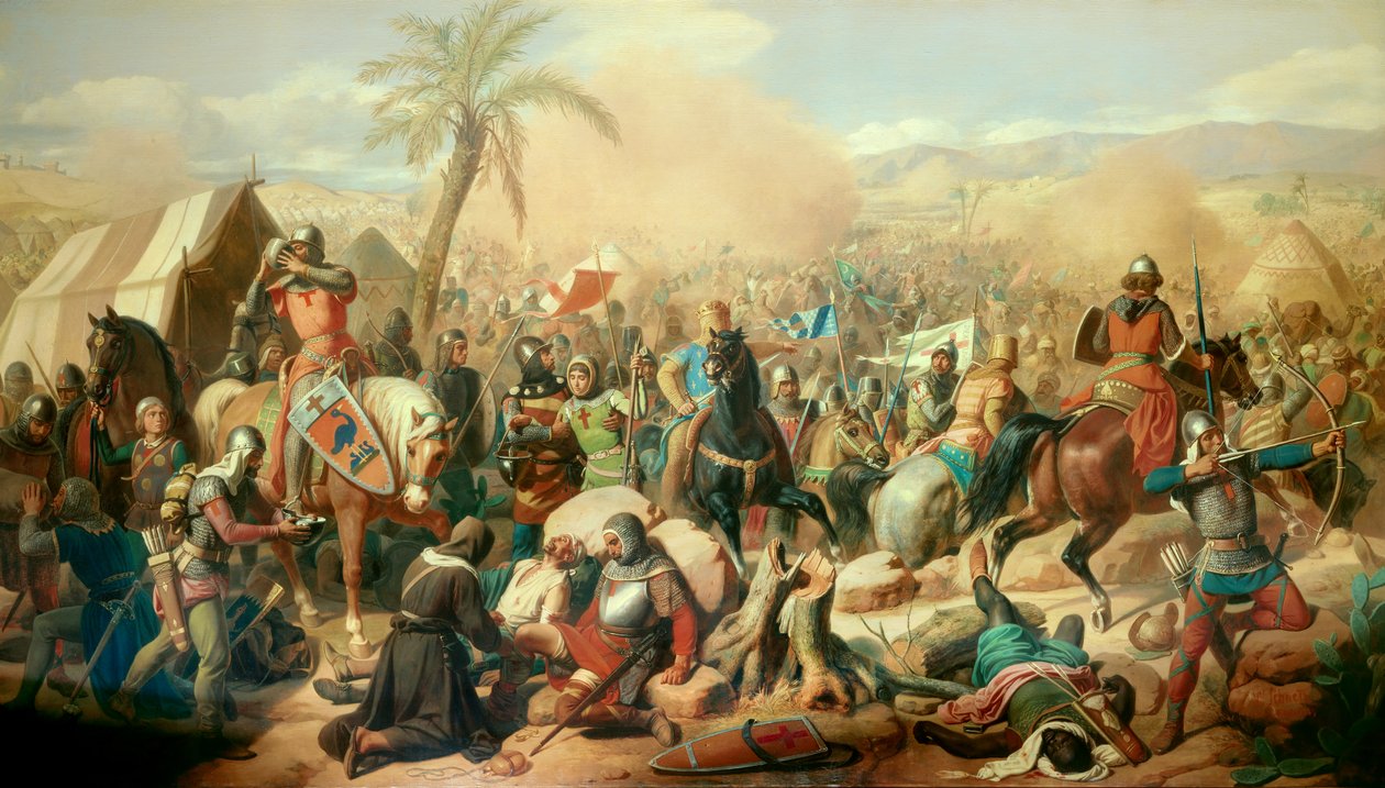 Pierwsza krucjata: „”Bitwa pod Askalonem 12.08.1099, zwycięstwo Godefroya de Bouillon (1061-1100) nad wezyrem Afdalem”” Obraz Victora Schnetza (1787-1870) 1843 nd. 3,15 x 5,56 m. Wersal. Muzeum Zamkowe autorstwa Jean Victor Schnetz