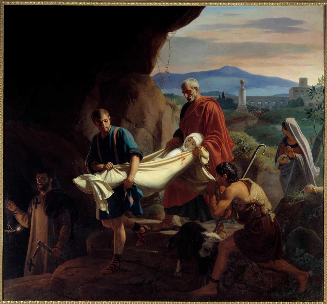 Pogrzeb młodej chrześcijanki w katakumbach w Rzymie w czasie prześladowań. Obraz Victora Schnetza (1787 - 1870) autorstwa Jean Victor Schnetz