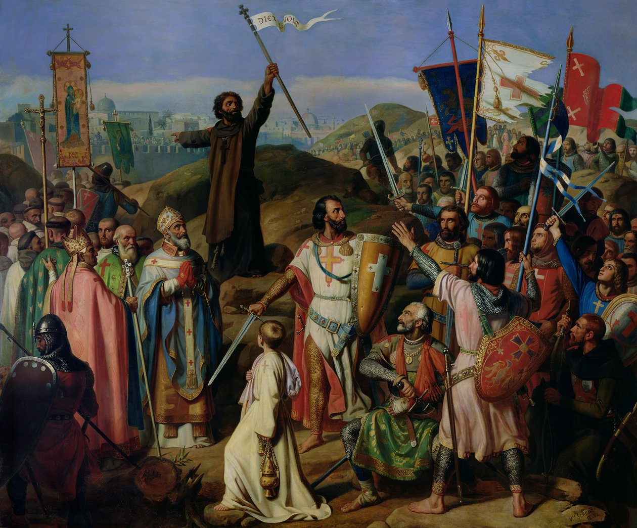 Procesja krzyżowców wokół Jerozolimy autorstwa Jean Victor Schnetz