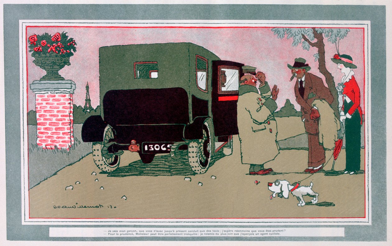 „Nowy szofer”, francuska kreskówka motoryzacyjna, 1913 autorstwa Jean Villemot