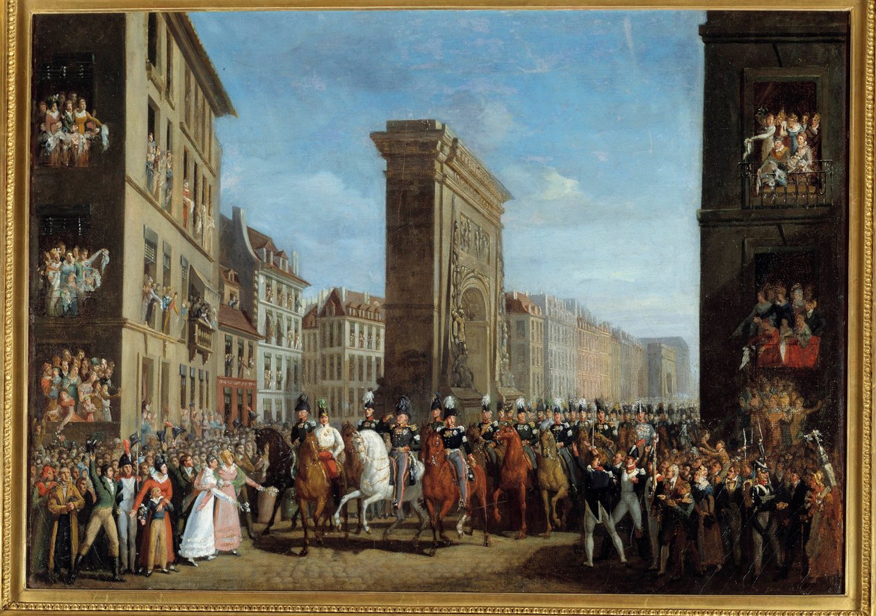Kampania francuska (koalicja Sixieme) „” Przejście suwerennych sojuszników na Boulevard Saint Denis w dniu 31.03.1814”” Obraz Jeana Zippela (1789-?) XIX w. Słońce. 0,17 x 2,22 m Paryż, musee Carnavalet - Kampania Francji (szósta koalicja) „” Pasaż autorstwa Jean Zippel