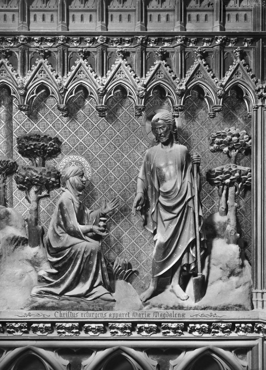 Katedra, wnętrze, parawan chóru, Jezus Chrystus ukazujący się Marii Magdalenie, ok. 1340-51 (kamień polichromowany) autorstwa Jean and Jean Le Boutellier Ravy