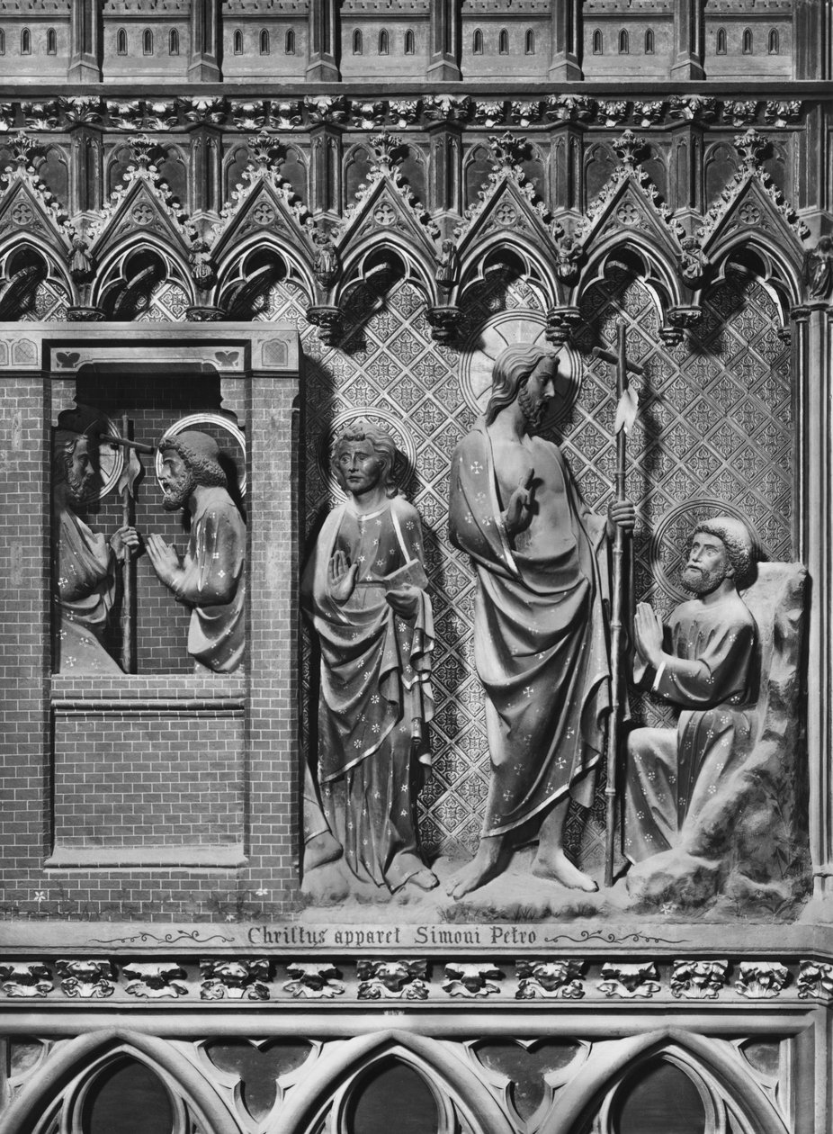 Katedra, wnętrze, parawan chórowy, Jezus Chrystus ukazujący się św. Piotrowi, ok. 1340-51 (kamień polichromowany) autorstwa Jean and Jean Le Boutellier Ravy