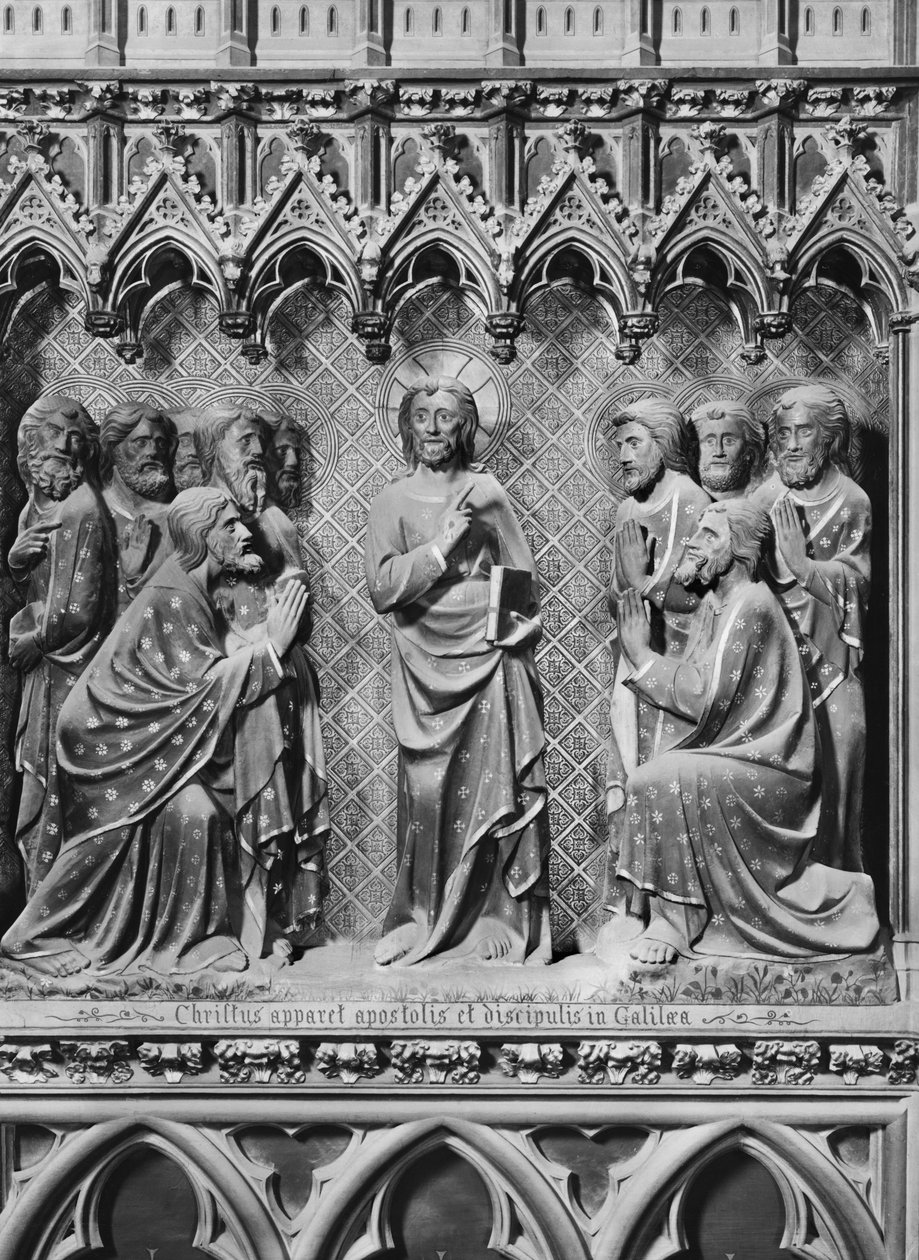 Katedra, wnętrze, parawan chórowy, Jezus Chrystus ukazujący się apostołom i uczniom w Galilei, ok. 1340-51 (kamień polichromowany) autorstwa Jean and Jean Le Boutellier Ravy