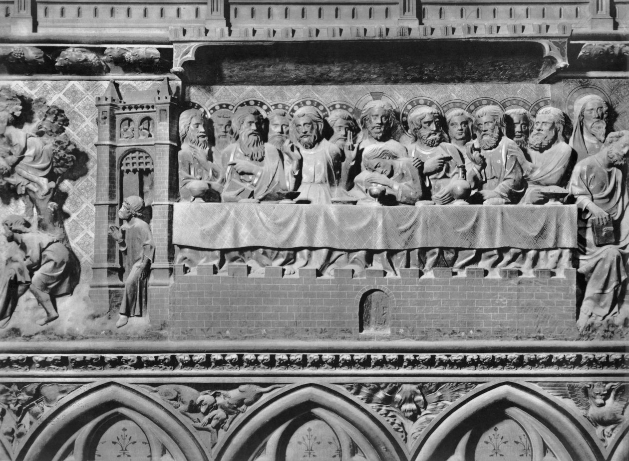 Katedra, wnętrze, parawan chóru, Ostatnia Wieczerza, ok. 1340-51 (kamień polichromowany) autorstwa Jean and Jean Le Boutellier Ravy