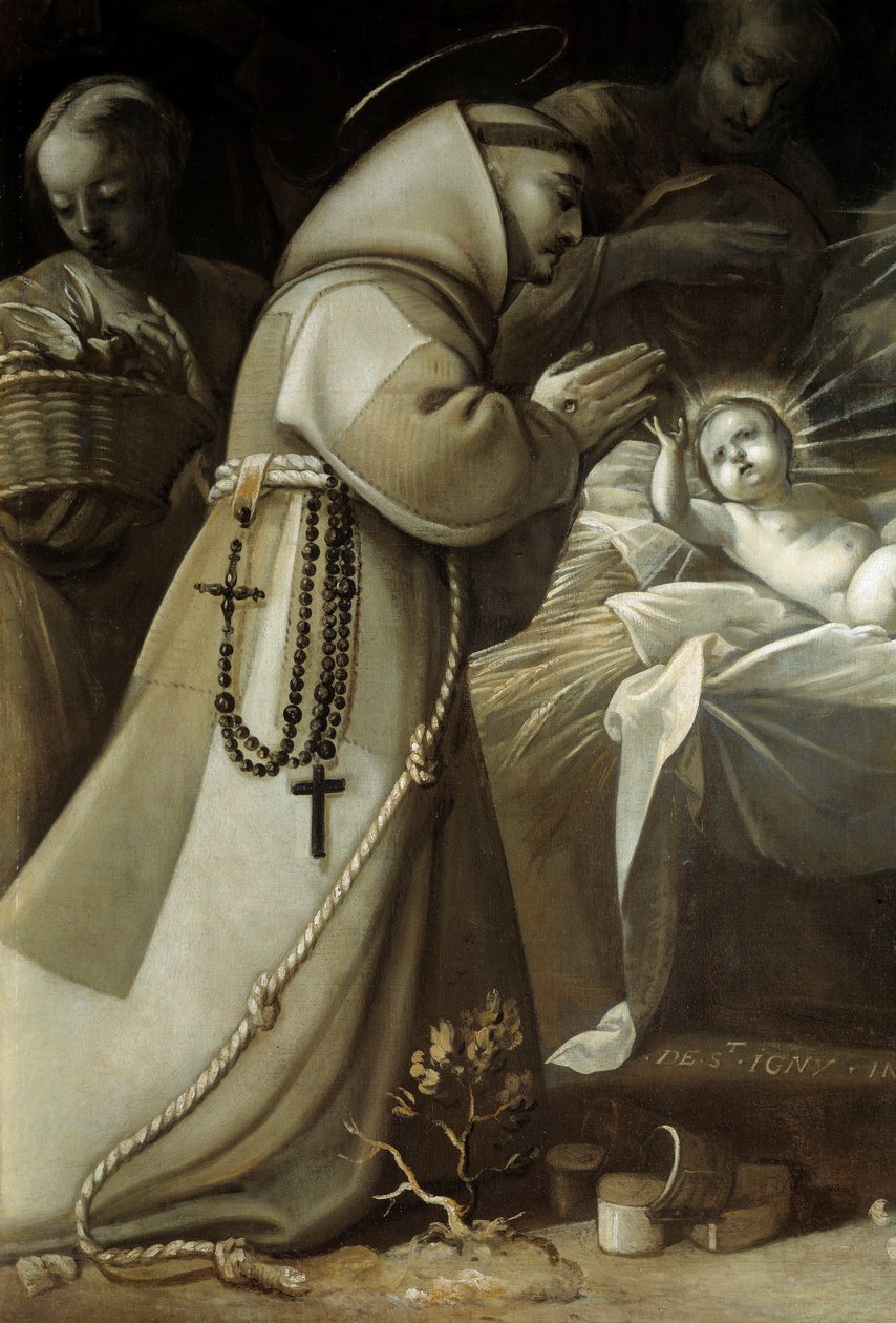 Adoracja pasterzy Mnich modlący się przed Dzieciątkiem Jezus. Obraz Jeana de Saint Igny autorstwa Jean de Saint Igny