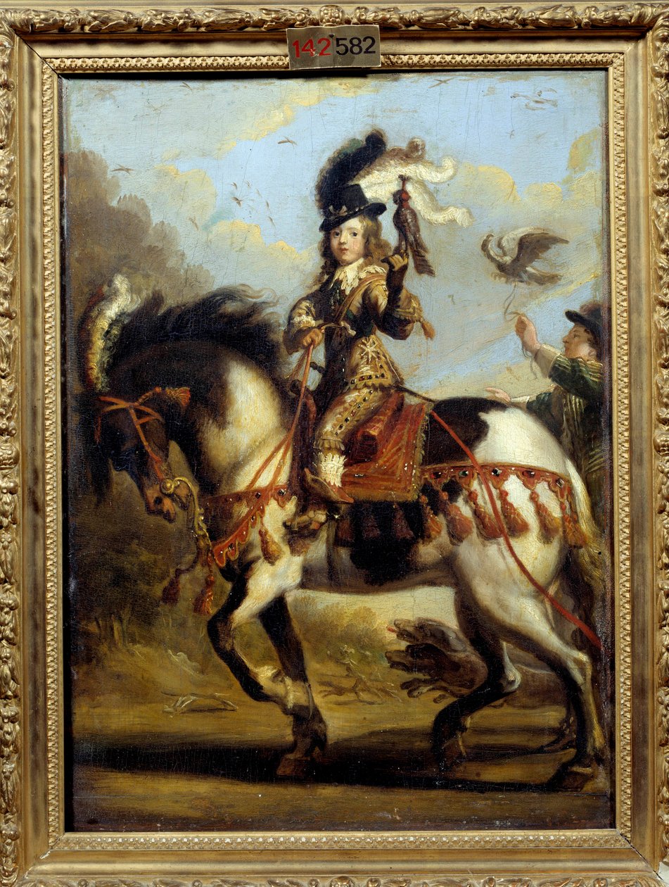 Portret konny młodego Ludwika XIV (1638-1715) wyjeżdżającego na polowanie. Obraz Jeana De Saint Igny (? 1647). Olej na płótnie. Wymiary: 0,41 X 0,30m. Chantilly, Musee Conde autorstwa Jean de Saint Igny