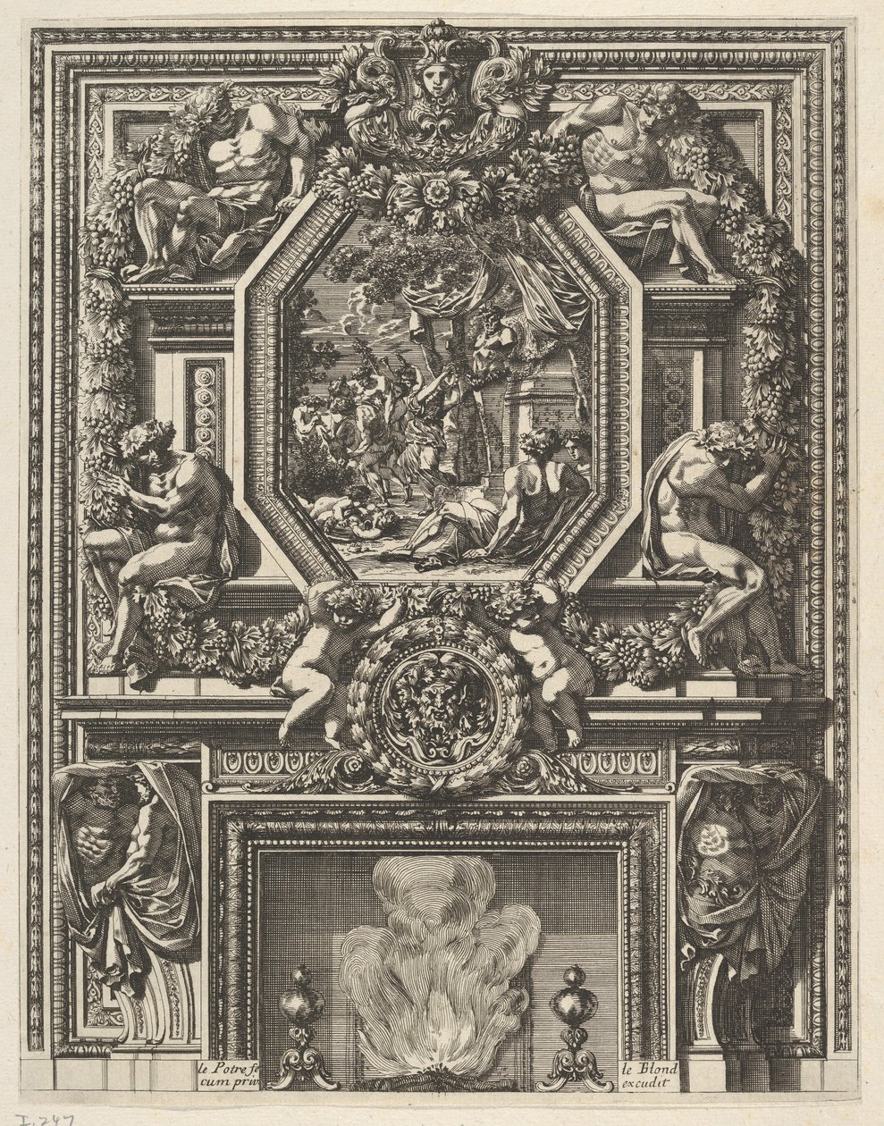 Komin z bachantką nad płaszczem z „Grandes Cheminée”, ca. 1644-66. autorstwa Jean le Pautre