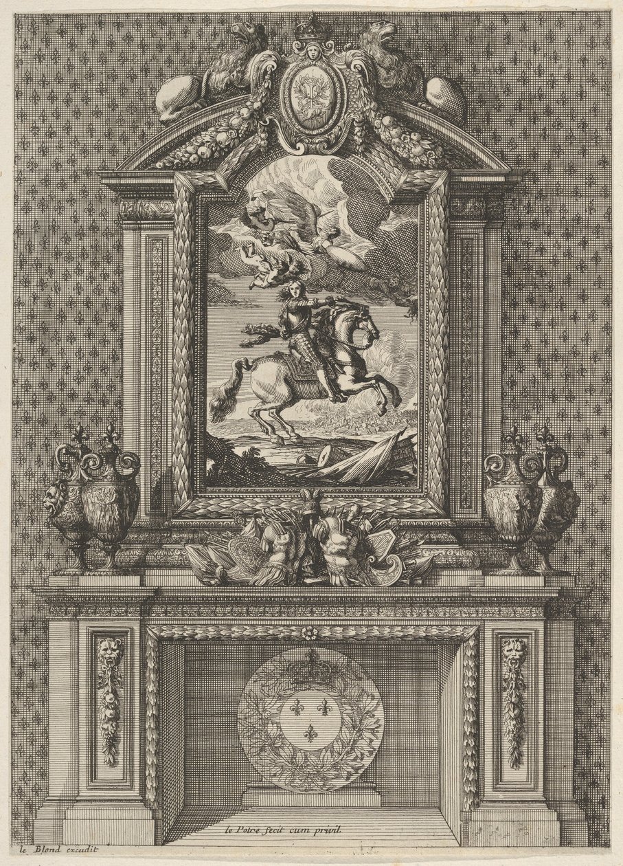 Komin z malowidłem Ludwika XIV nad płaszczem z „Grandes Cheminée”, ca. 1644-66. autorstwa Jean le Pautre