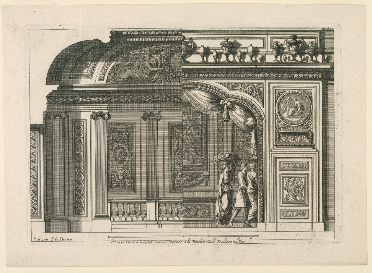 Projekt francuskiej alkowy z „Alcoves à le Francoise” autorstwa Jean le Pautre