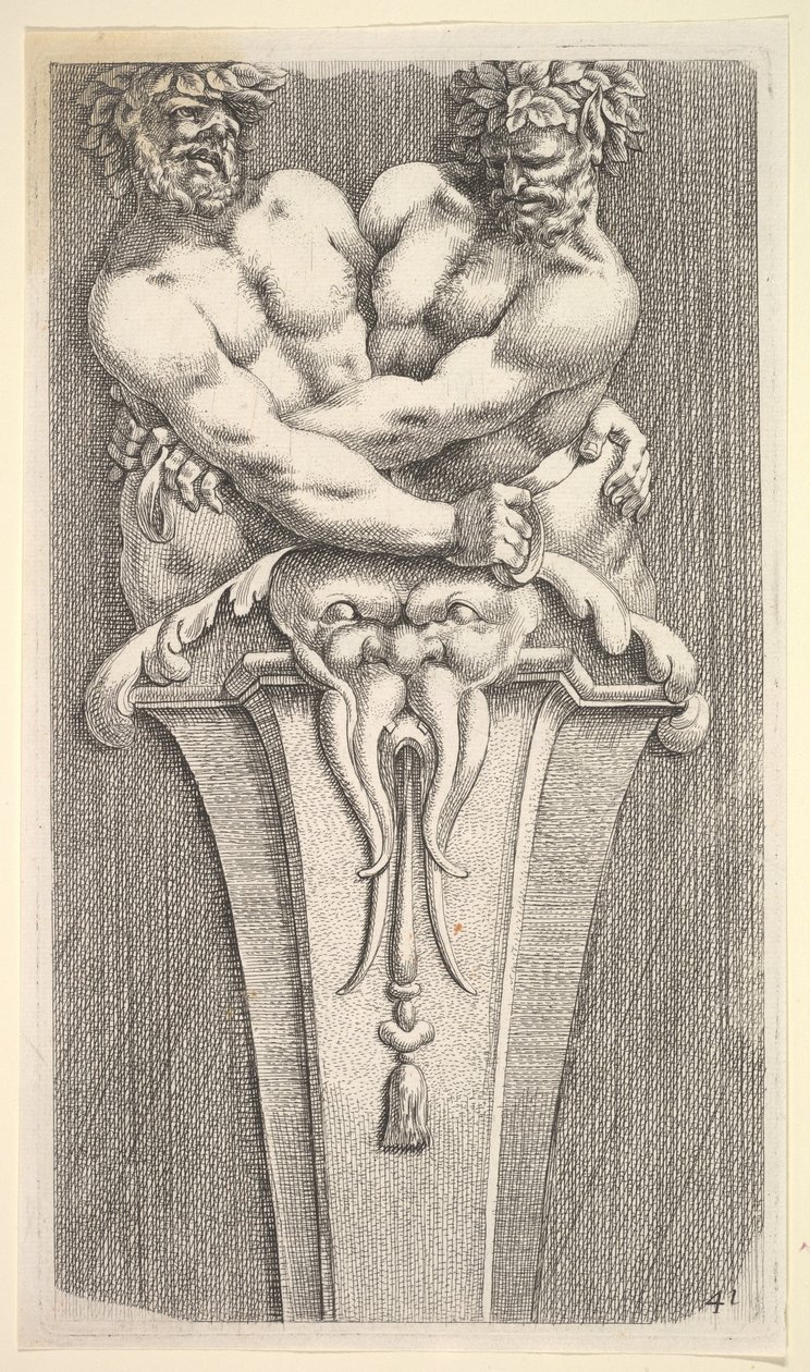 Projekt na semestr z dwiema postaciami bachicznymi, z: Curieuses Recherches de Several Beaus..., 1645. autorstwa Jean le Pautre