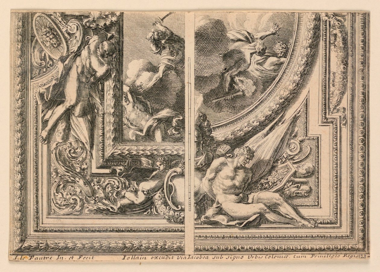 Arkusz z dwoma wzorami do dekoracji sufitu, z „Plafons à la Romaine” autorstwa Jean le Pautre