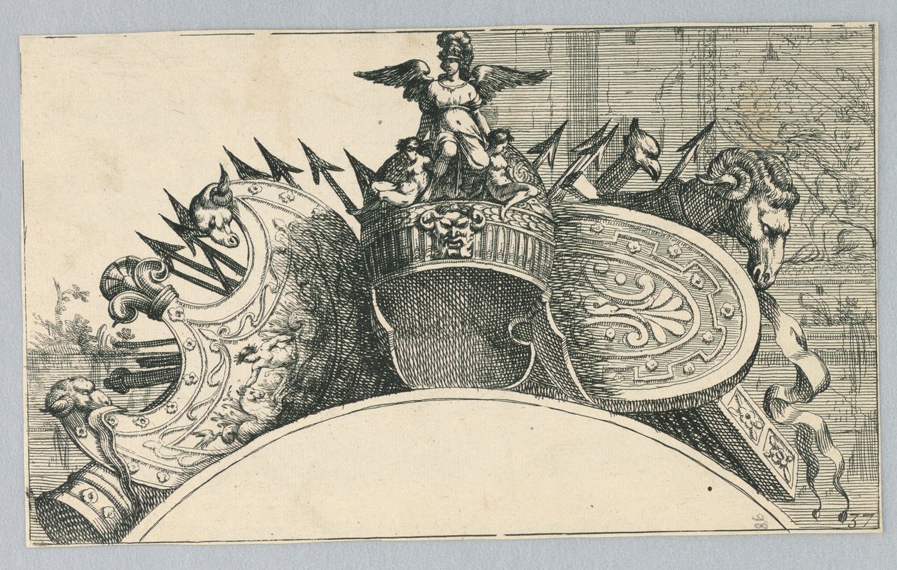Trofeum broni (trofeum broni nad wieszakiem) autorstwa Jean le Pautre