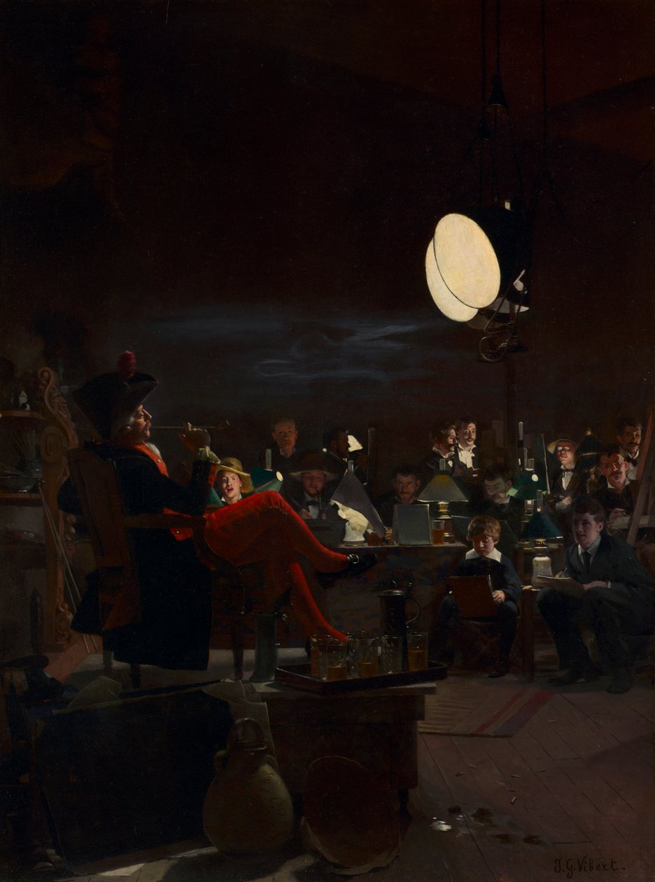 Nocna klasa, ok. 1881 (olej na płycie drewnianej) autorstwa Jean or Jehan Georges Vibert