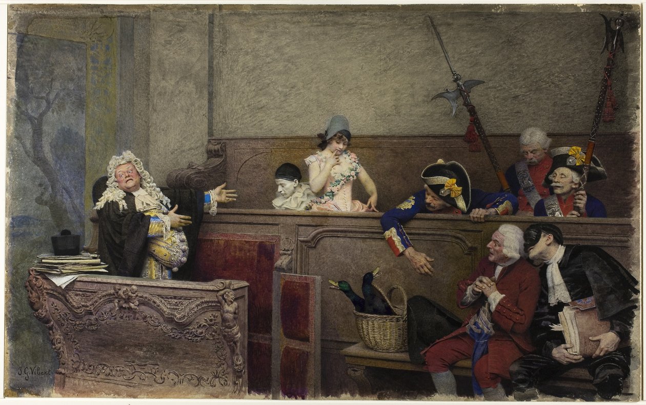 Próba Pierrota (akwarela i gwasz, nad grafitem, na kremowej desce) autorstwa Jean or Jehan Georges Vibert