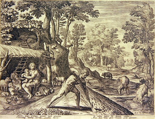 Adam i Ewa po wypędzeniu (rycina) autorstwa Jean or Johann Sadeler