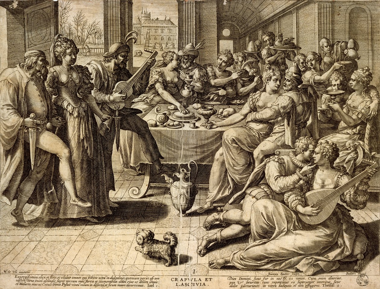 Dinner by Jan Sadeler I (1550-1600), engraving autorstwa Jean or Johann Sadeler