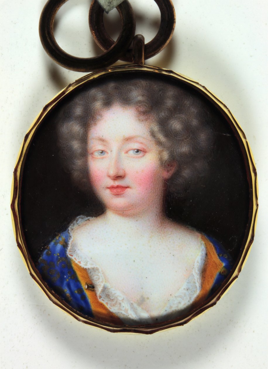 Dama w niebieskiej sukience z pomarańczową podszewką (emalia) autorstwa Jean the Elder Petitot