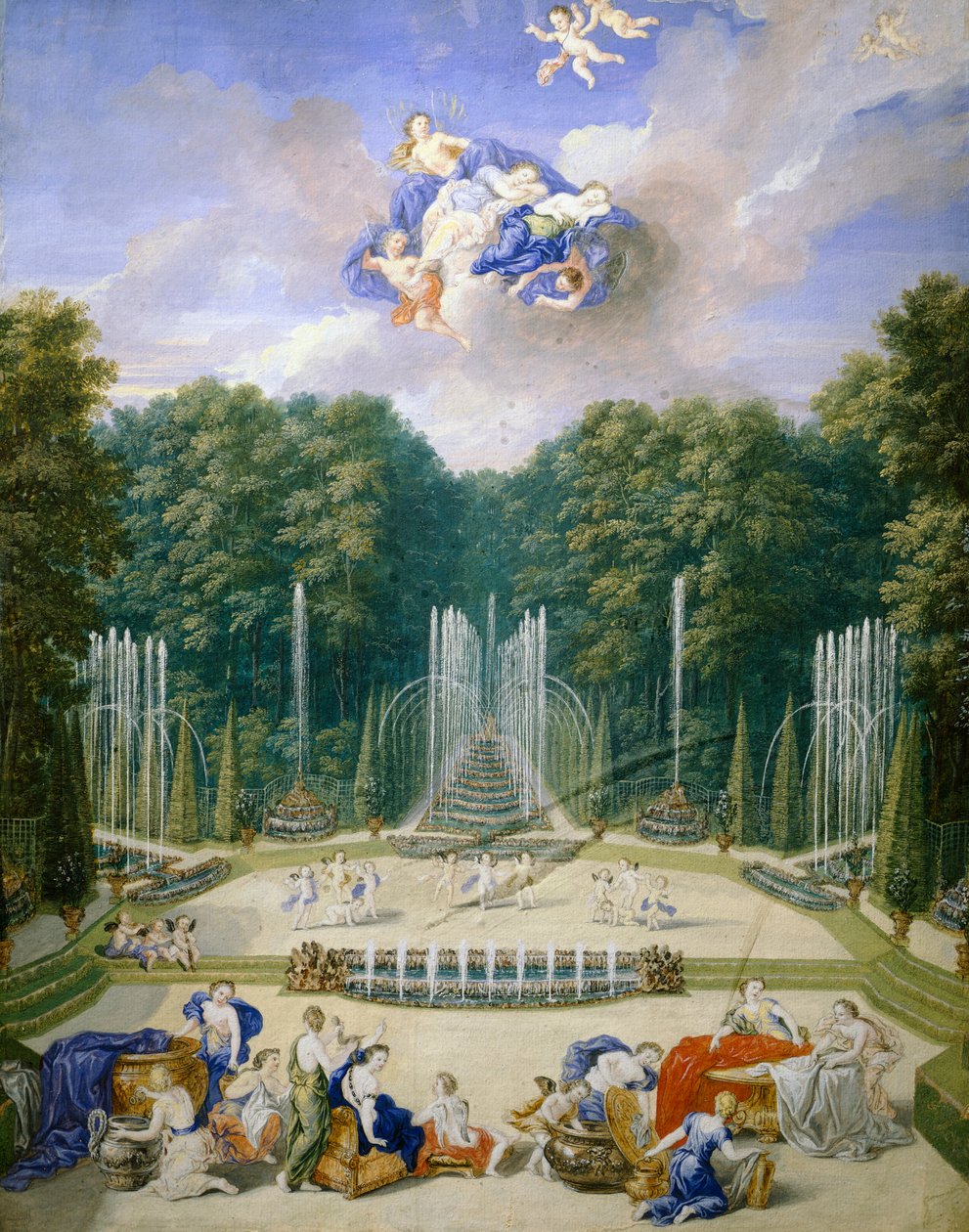 Francja, Wersal, Gry wodne w ogrodach, Jean Cotelle autorstwa Jean the Younger Cotelle