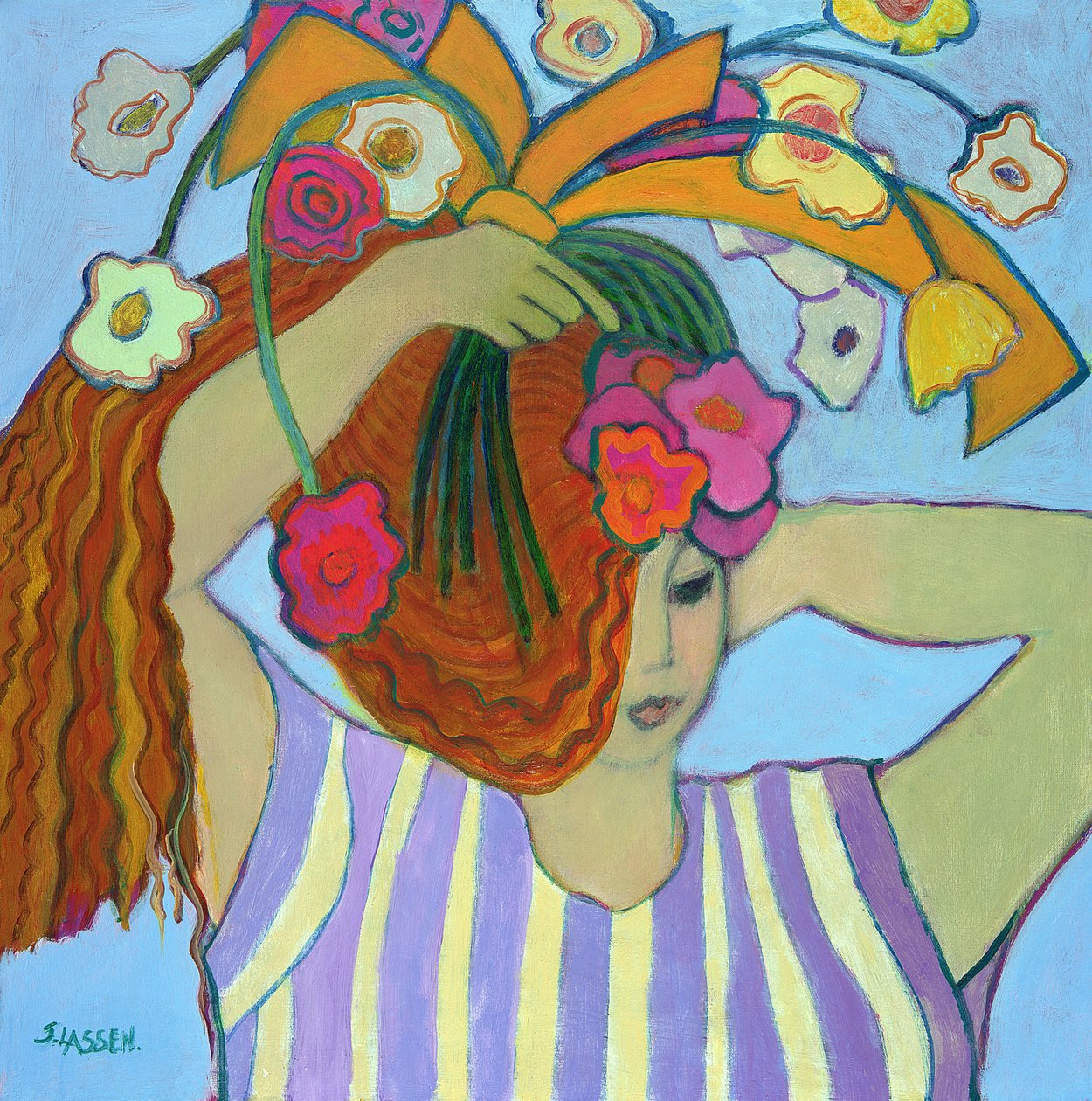 Kwiaty we włosach, 2003-04 (akryl na płótnie) autorstwa Jeanette Lassen
