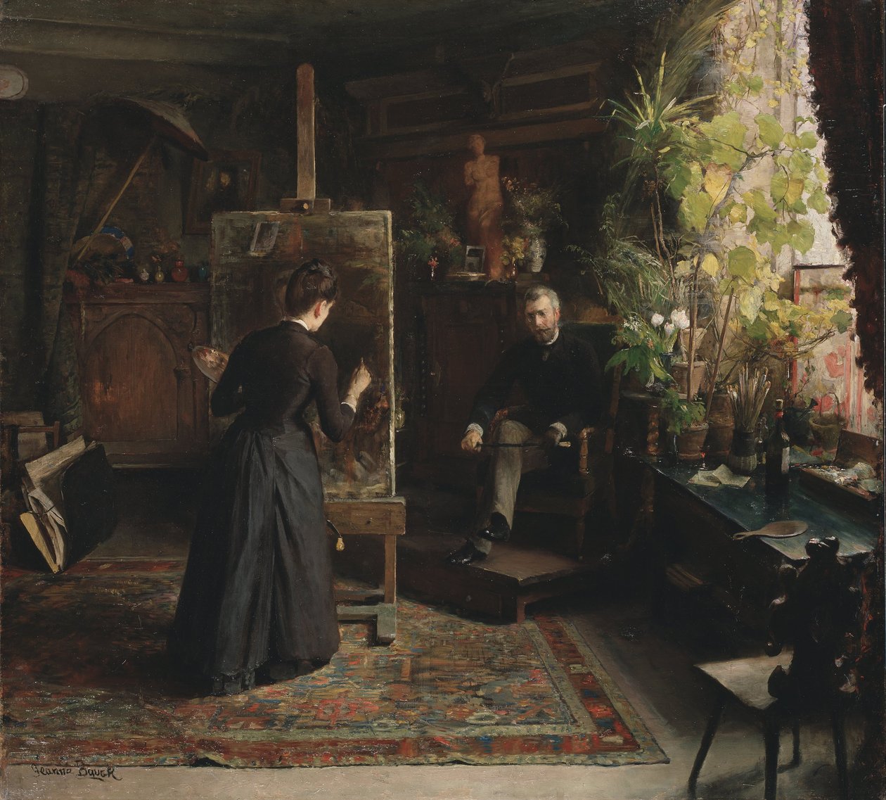 Duńska artystka Bertha Wegmann malująca portret autorstwa Jeanna Bauck
