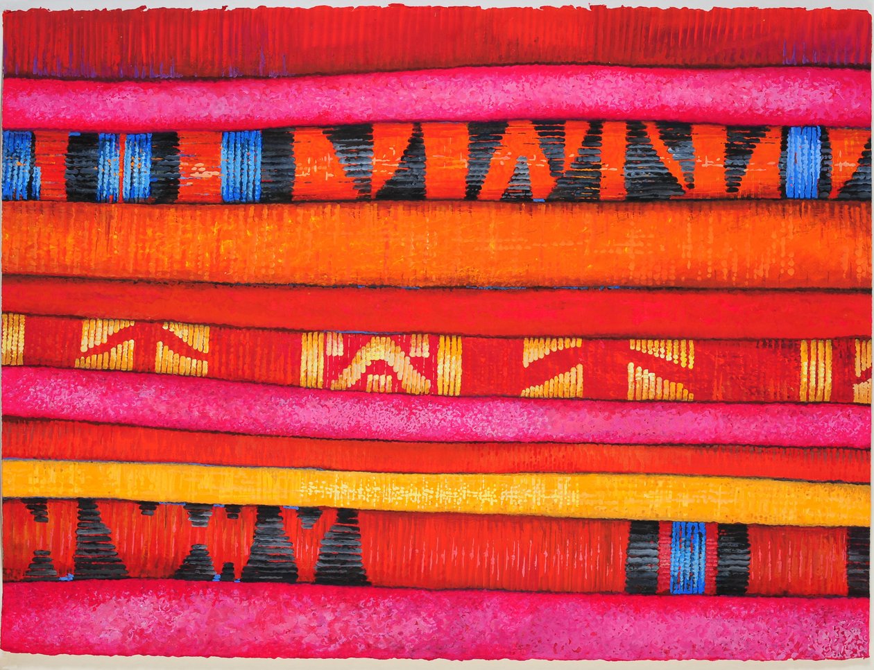 Marokańskie tkaniny 2, 2013 (gwasz na papierze) autorstwa Jeanne Maze