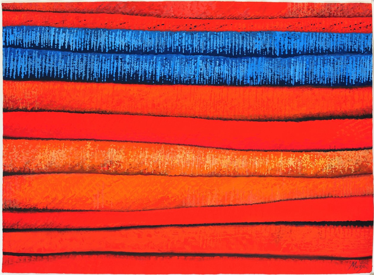 Marokańskie tkaniny 3, 2013 (gwasz na papierze) autorstwa Jeanne Maze