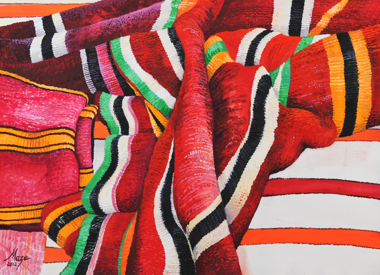 Marokańskie tkaniny 5, 2013 (gwasz na papierze) autorstwa Jeanne Maze