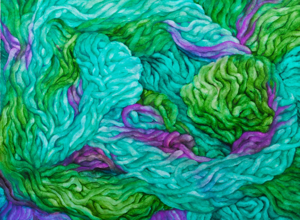 Wielokolorowa wełna, 2013 (żłobienia na papierze) autorstwa Jeanne Maze