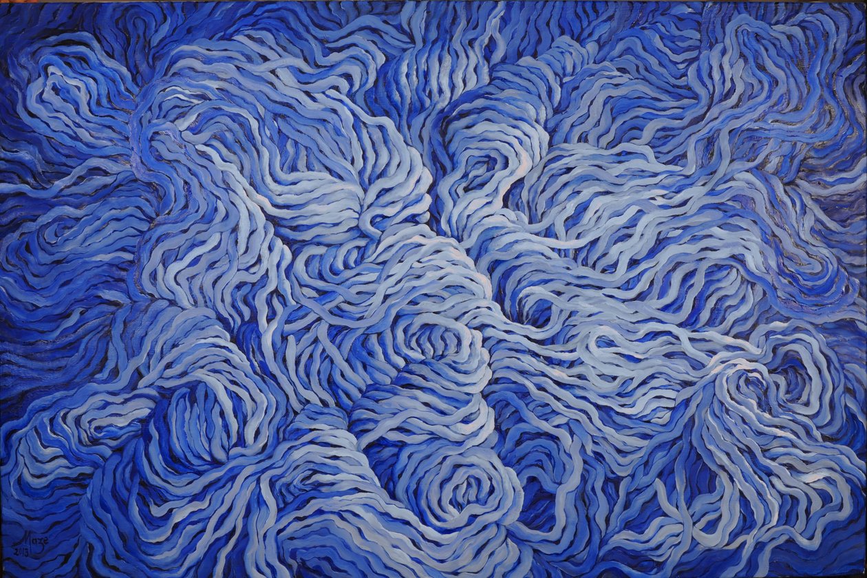 Wool Navy Blue, 2013 (gwasz na papierze) autorstwa Jeanne Maze