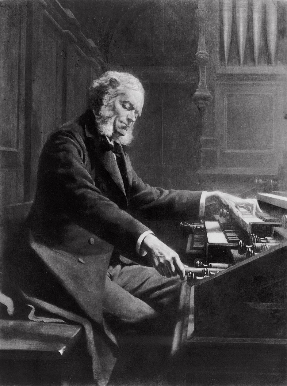 Cesar Franck przy konsoli organów w Bazylice św. Klotyldy, Paryż, 1885 r. autorstwa Jeanne Rongier