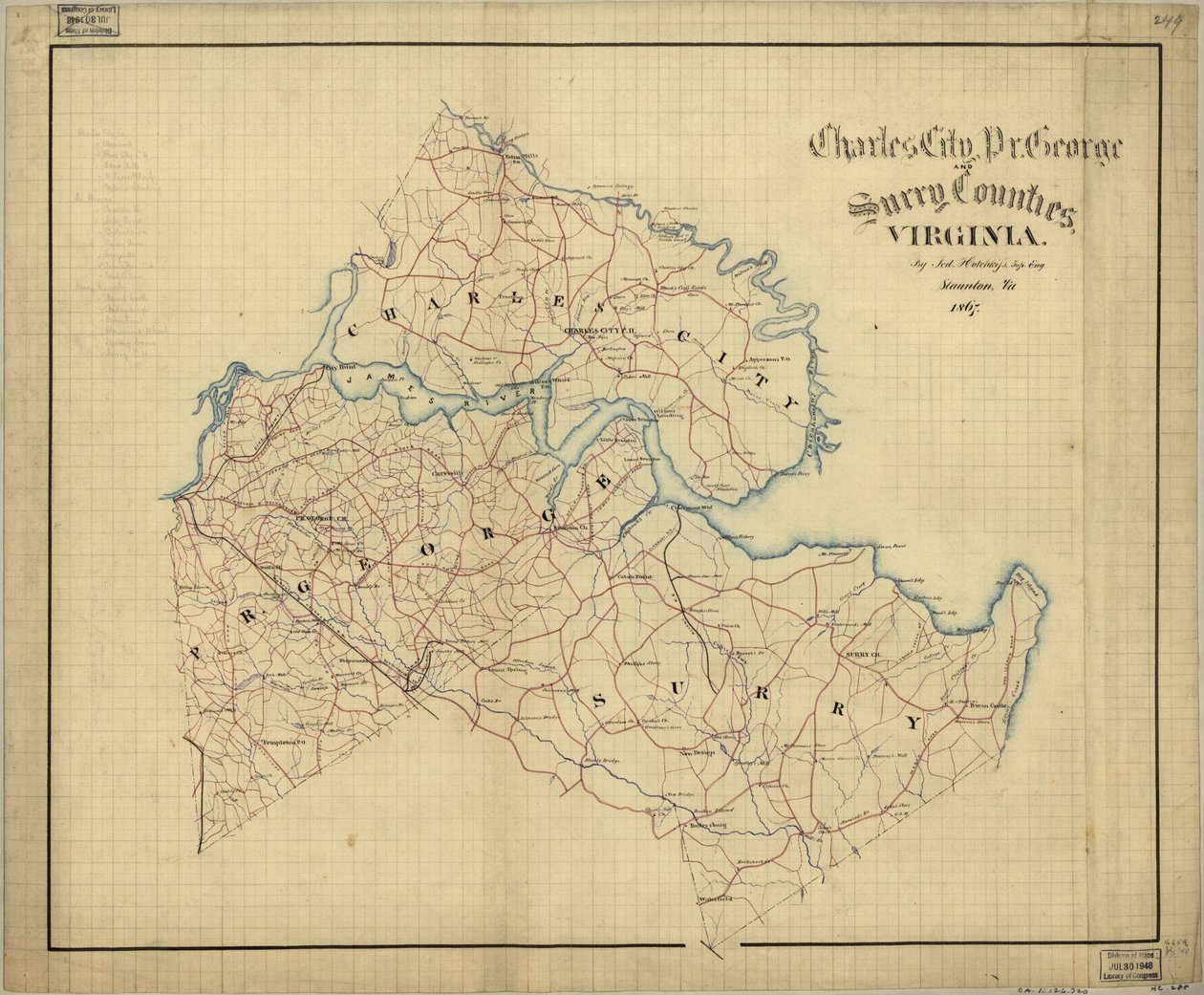 Hrabstwa Charles City, Pr. George and Surry counties, Virginia LOC 2005625179 autorstwa Jedediah Hotchkiss