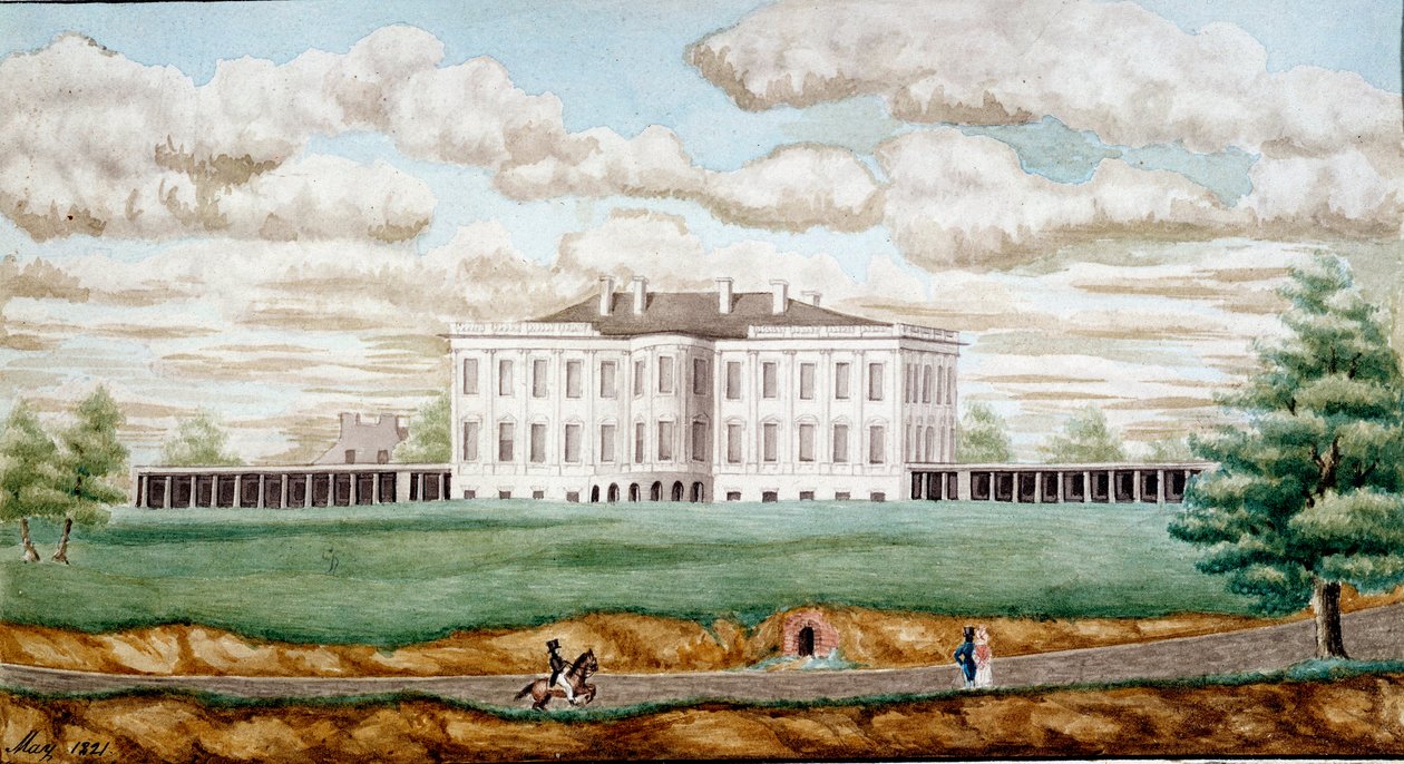 Biały Dom w Waszyngtonie Obraz Jeffersona Vail (1743-1826) 1821 Blerancourt, Musee Franco American autorstwa Jefferson Vail