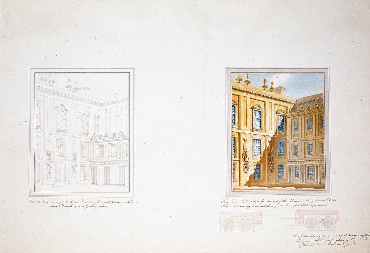 Projekt dla wewnętrznego dziedzińca, Chatsworth (akwarela na papierze) autorstwa Jeffry Wyatville